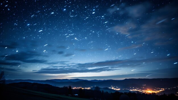 Starry night over a silhouetted forest Twinkling stars in a night sky