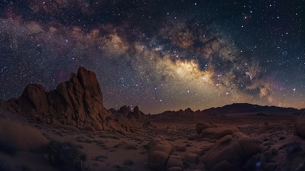 Starry Night Sky Over Desert Landscape Beautiful Galaxy View