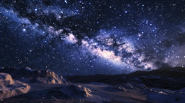 Starry Night Sky Over Desert Landscape Beautiful Milky Way Galaxy View