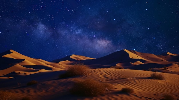 Starry Night Sky Above Desert Sand Dunes