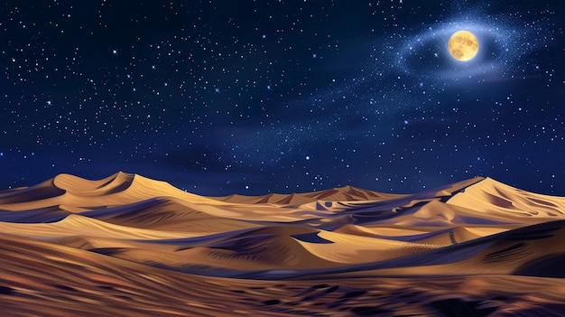 Starry Night Sky Over Desert Sand Dunes