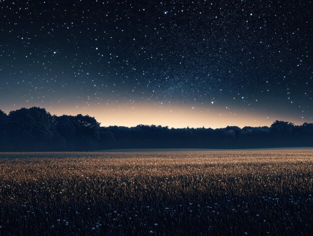 Photo starry night sky over a quiet countryside field