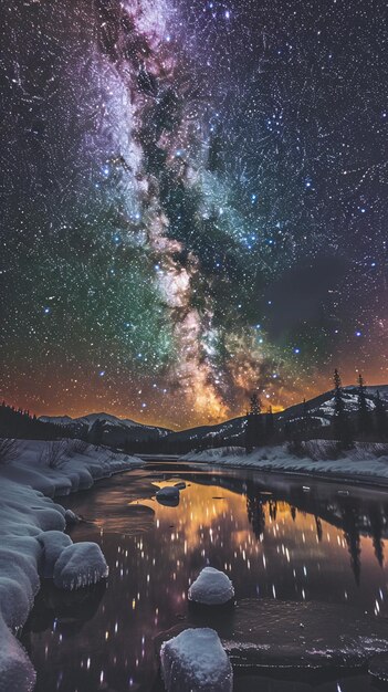 starry night sky with milky and stars reflected in a river generative ai