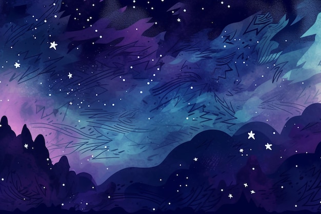 A starry night sky with a purple background and a starry sky.