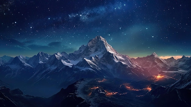 Starry Night Over Snowy Peaks Generative AI