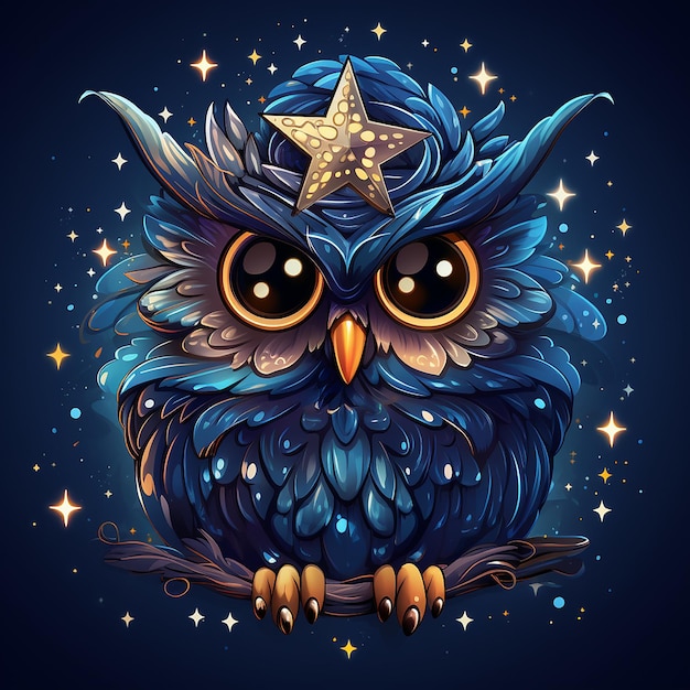 Photo starry night witch owl vector flat lay