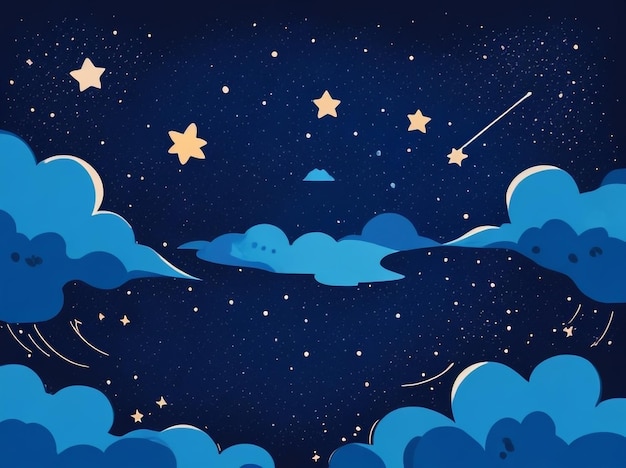 Starry Nocturne Night Sky Illustration with Stars and Blue Hues