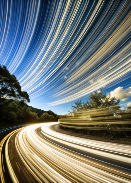 Photo starry road trip timelapse photography of night sky with twinkling stars moving car lights perfe