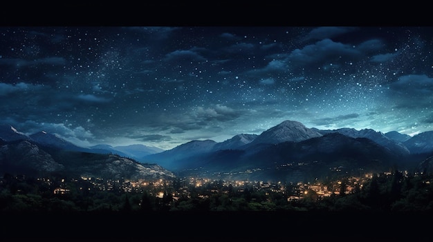 Starry sky over lake and mountains in the background generative AI