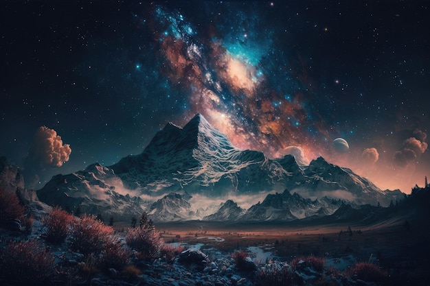 Starry sky mountain Illustration AI Generative