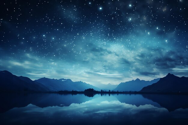 Starry sky at night above the mountain range