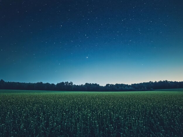 Photo starry sky above quiet countryside field