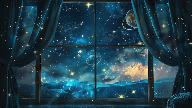 Starry Sky Window Displaying Stars Planets Galaxies Shooting Stars Nebulas