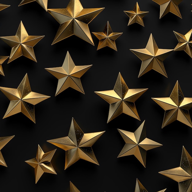 stars 3d shape gold background black with depth