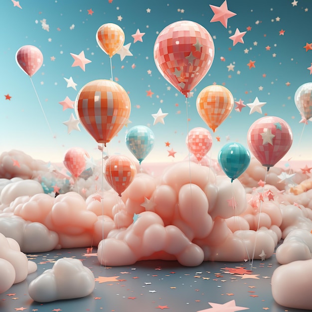 stars confetti scattered and pastel cloud on pastel background AI generated image