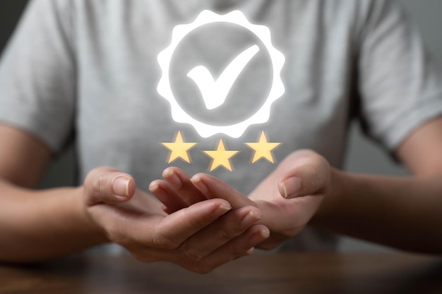 Stars on the hand Rating after service Appraisal Business rating conceptxDxA