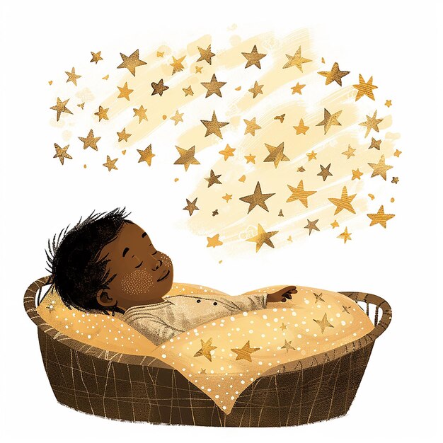 Photo stars shining onto a black baby in a bassinet