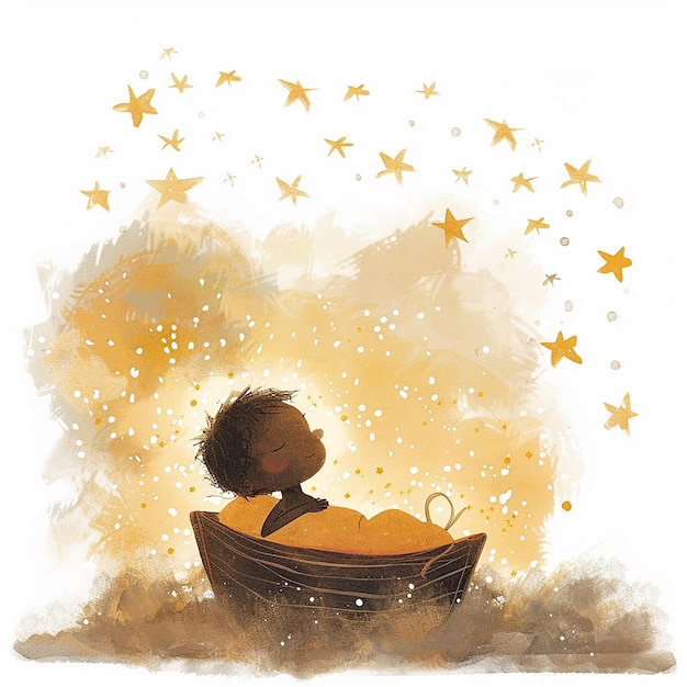 Photo stars shining onto a black baby in a bassinet