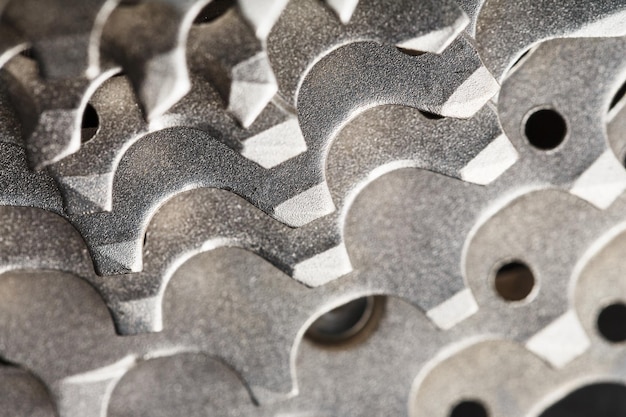 Stars and teeth of a bicycle cassette close-up