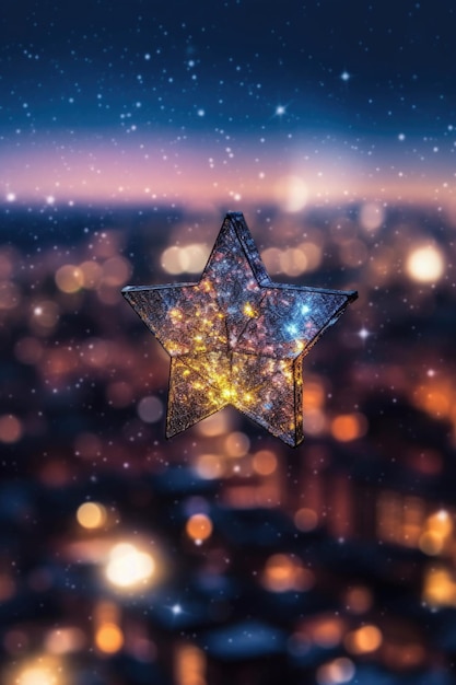 Starshaped bokeh effect created by city lights at night created with generative ai