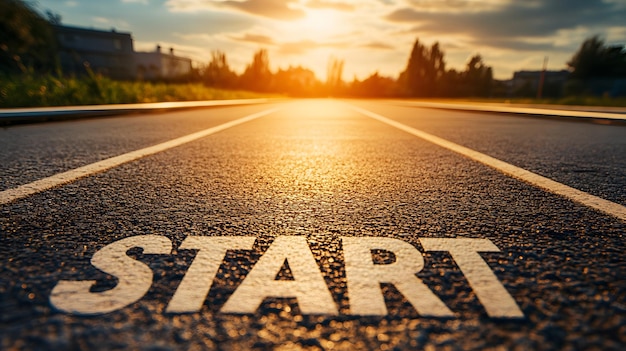 Start Line of an Asphalt Track at Sunset