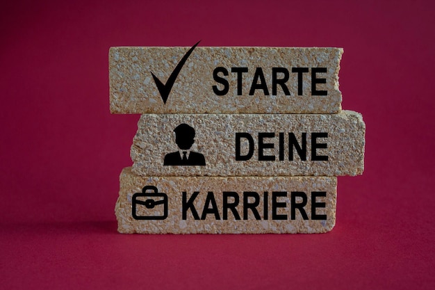 Start your Career symbol Brick blocks with symbols showing Start your Career in German language