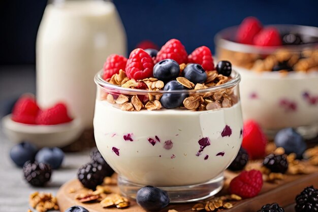 Start your day right with a healthy breakfast yogurt topped with granola and fresh berries