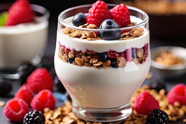 Start your day right with a healthy breakfast yogurt topped with granola and fresh berries