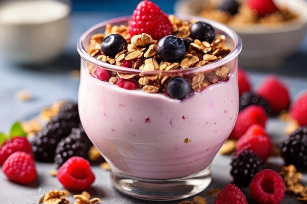 Start your day right with a healthy breakfast yogurt topped with granola and fresh berries