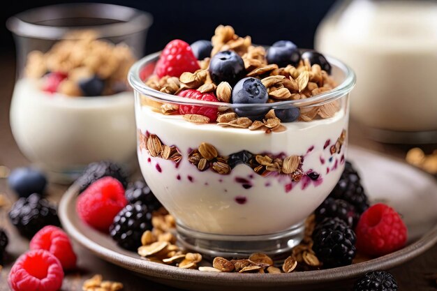 Start your day right with a healthy breakfast yogurt topped with granola and fresh berries