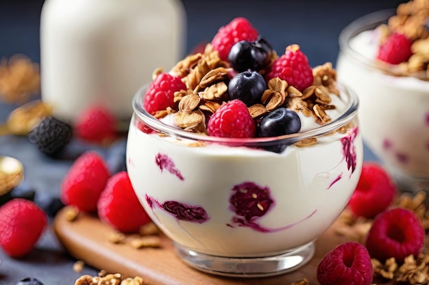 Start your day right with a healthy breakfast yogurt topped with granola and fresh berries