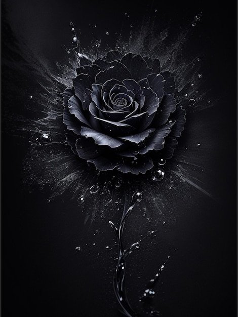 stary black Rose flower splash arts aesthetic for Tshirt design highly detailed darktone