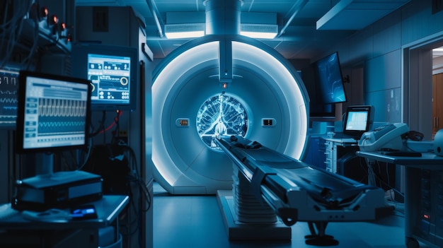 Photo stateoftheart mri scanner in a hightech medical facility generative ai