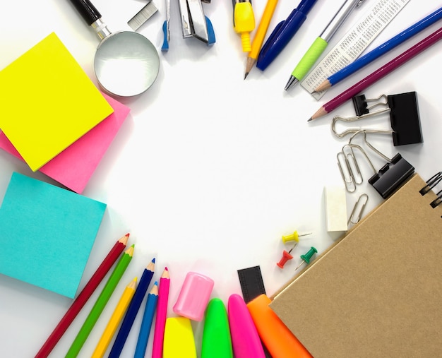 Stationery accessories isolated on white desk