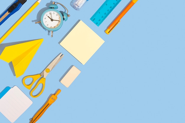 Stationery on a blue background