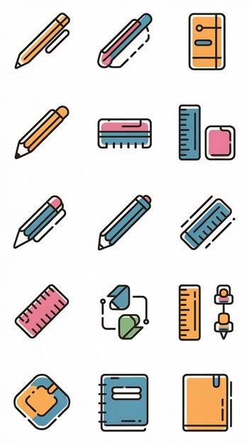 Stationery flat line icons set based on 64px grid editable stroke vector eps10 illustration