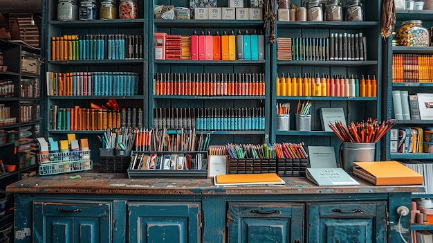 Stationery Shop Checkout Counter with Pen Collection