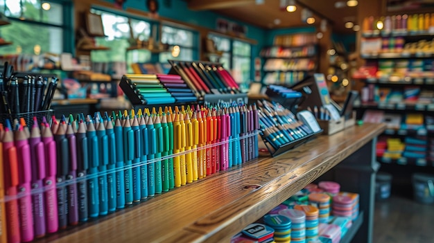 Stationery Shop Checkout Counter with Pen Collection