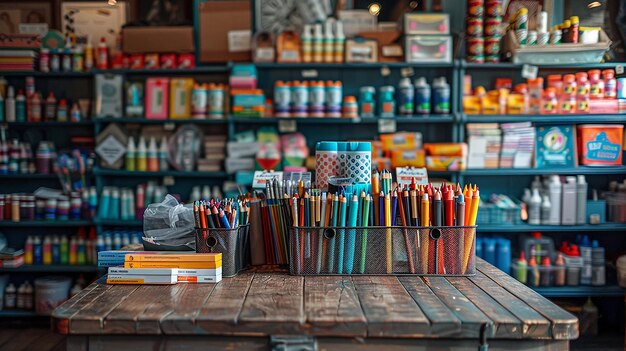 Stationery Shop Checkout Counter with Pen Collection