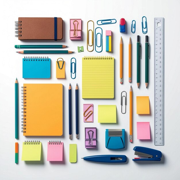 Photo a stationery symphony colorful essentials for the organized mind