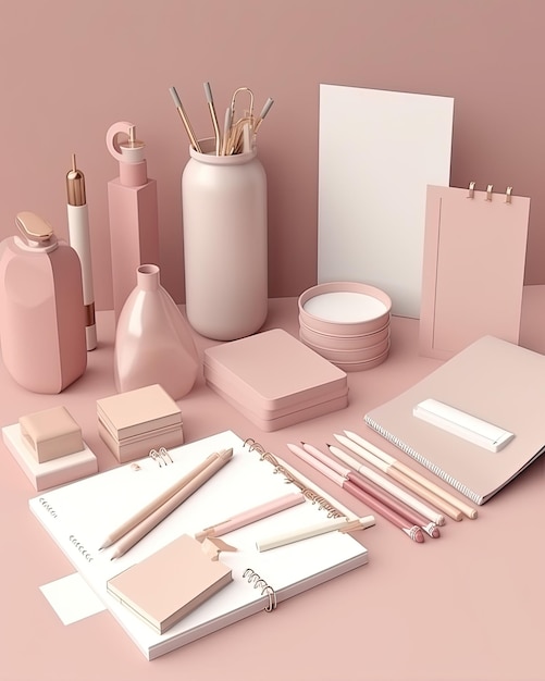 Photo stationery on the table super detailed stationary layout created with generative ai technology