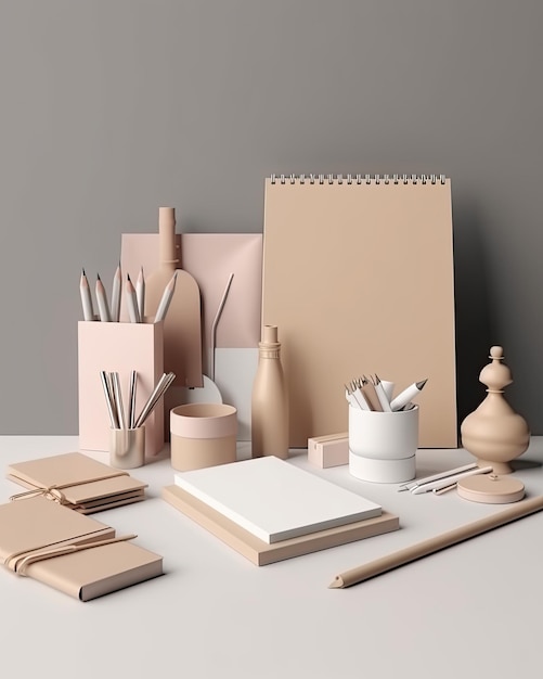 Photo stationery on the table super detailed stationary layout created with generative ai technology