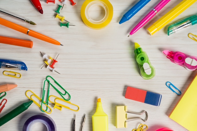 Stationery on a wooden white table