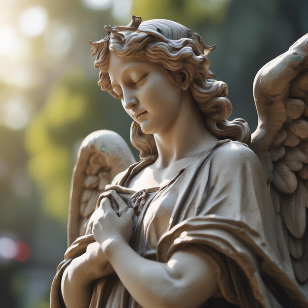 A statue of an angel holding a