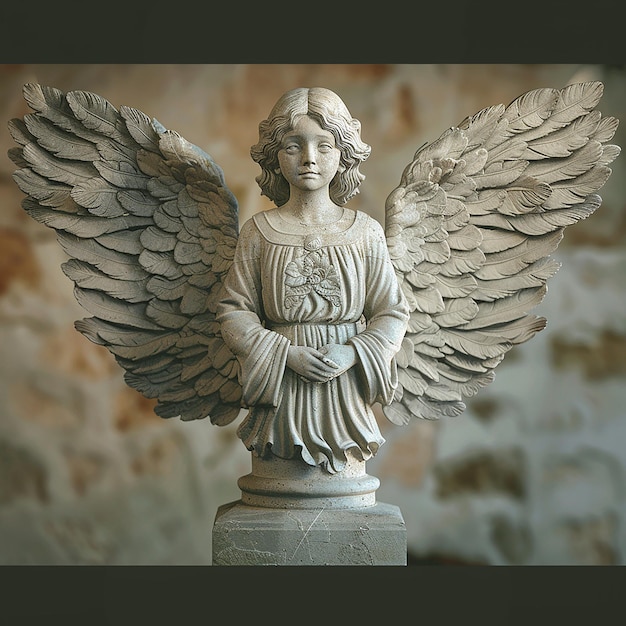 a statue of an angel with a sign that says quot angel quot on it