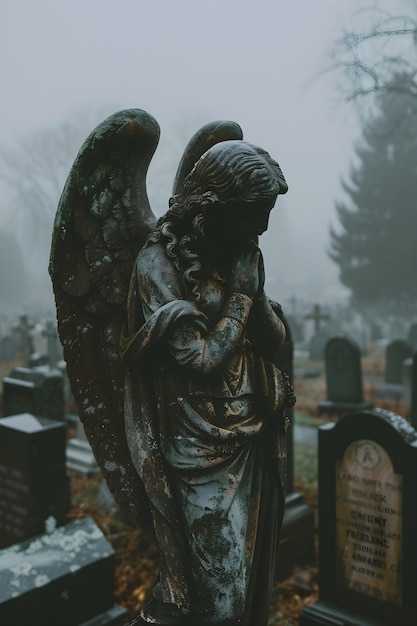 a statue of an angel with a sign that says  angel  on it