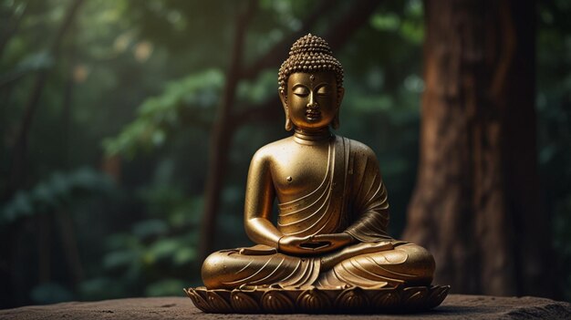 Photo a statue of author sits on a table in the forest