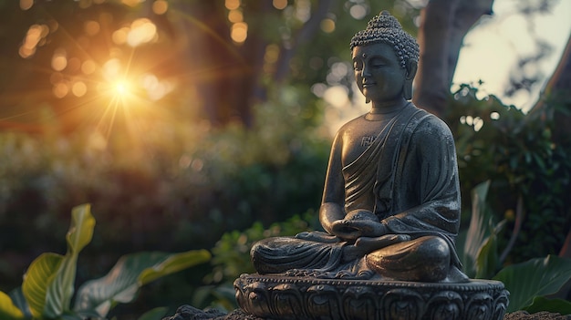 a statue of author with the sun behind it