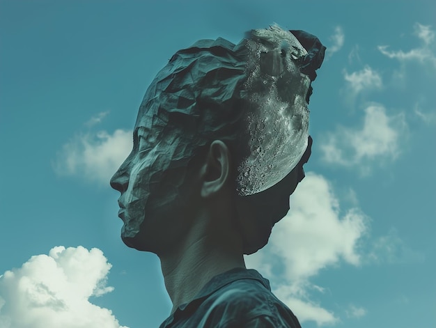 Photo a statue of a boy with a sky background