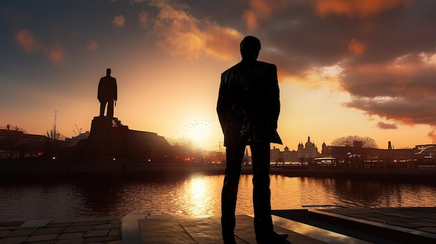 Statue of British singer Billy Fury on Liverpool s Albert Dock silhouette concept